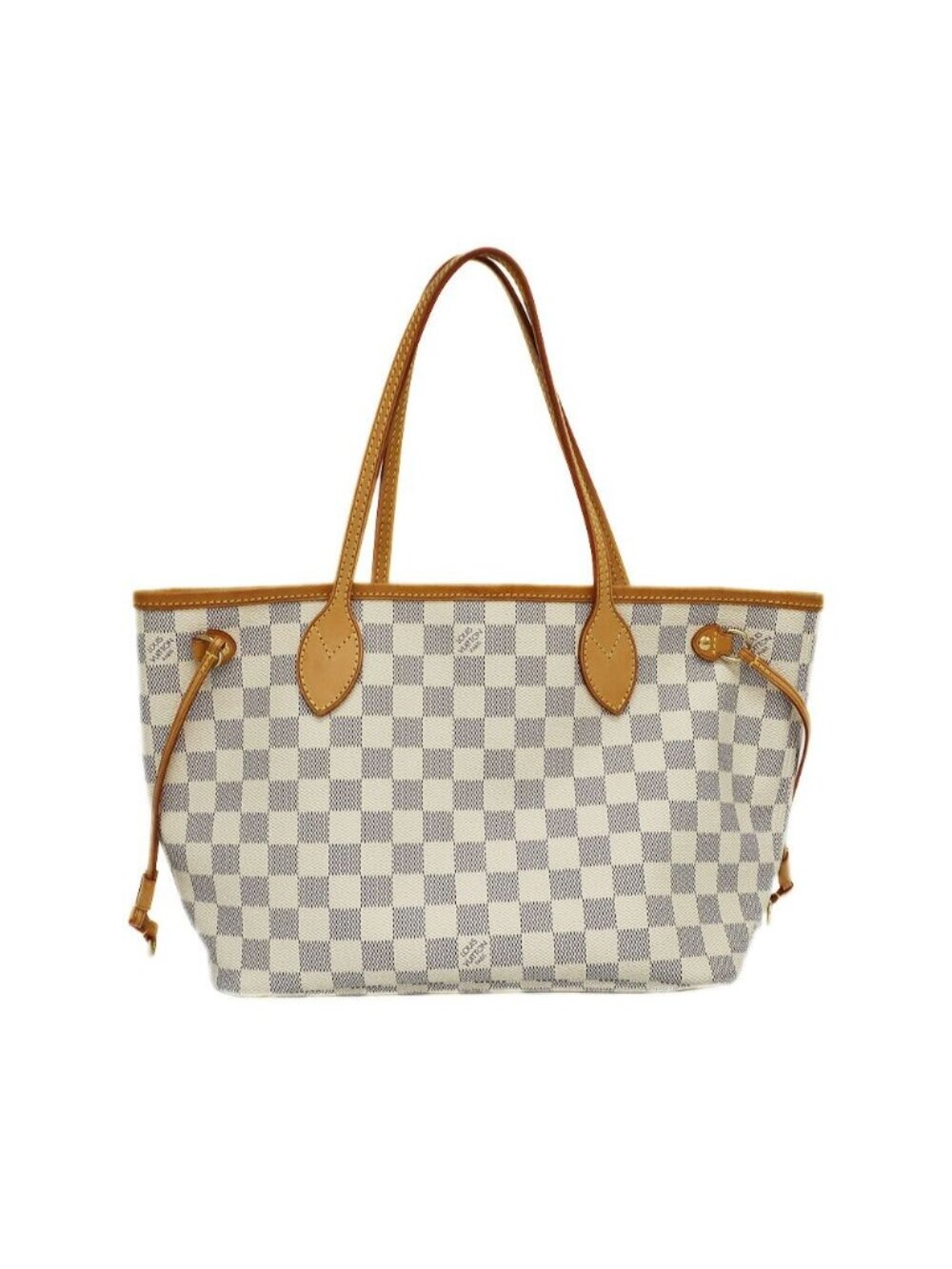 Louis Vuitton Neverfull PM Tote Bag Damier Azur White Gold Leather